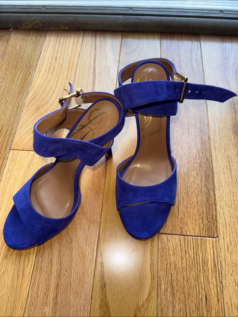 J. Renee Royal Blue Suede Ankle Strap Sandals